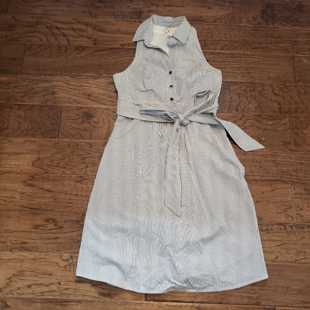 Maeve Tie-Waist Striped Sleeveless Shirt Dress 6